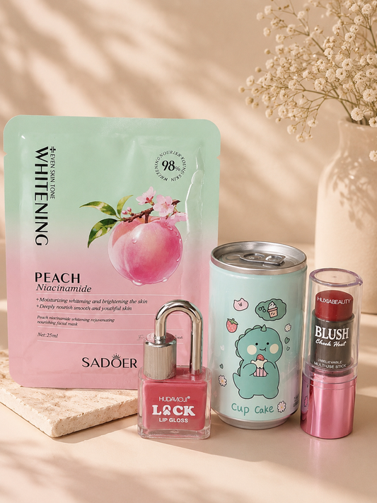 Peach Niacinamide Sheet Mask + Lip Gloss & Blush Beauty Combo