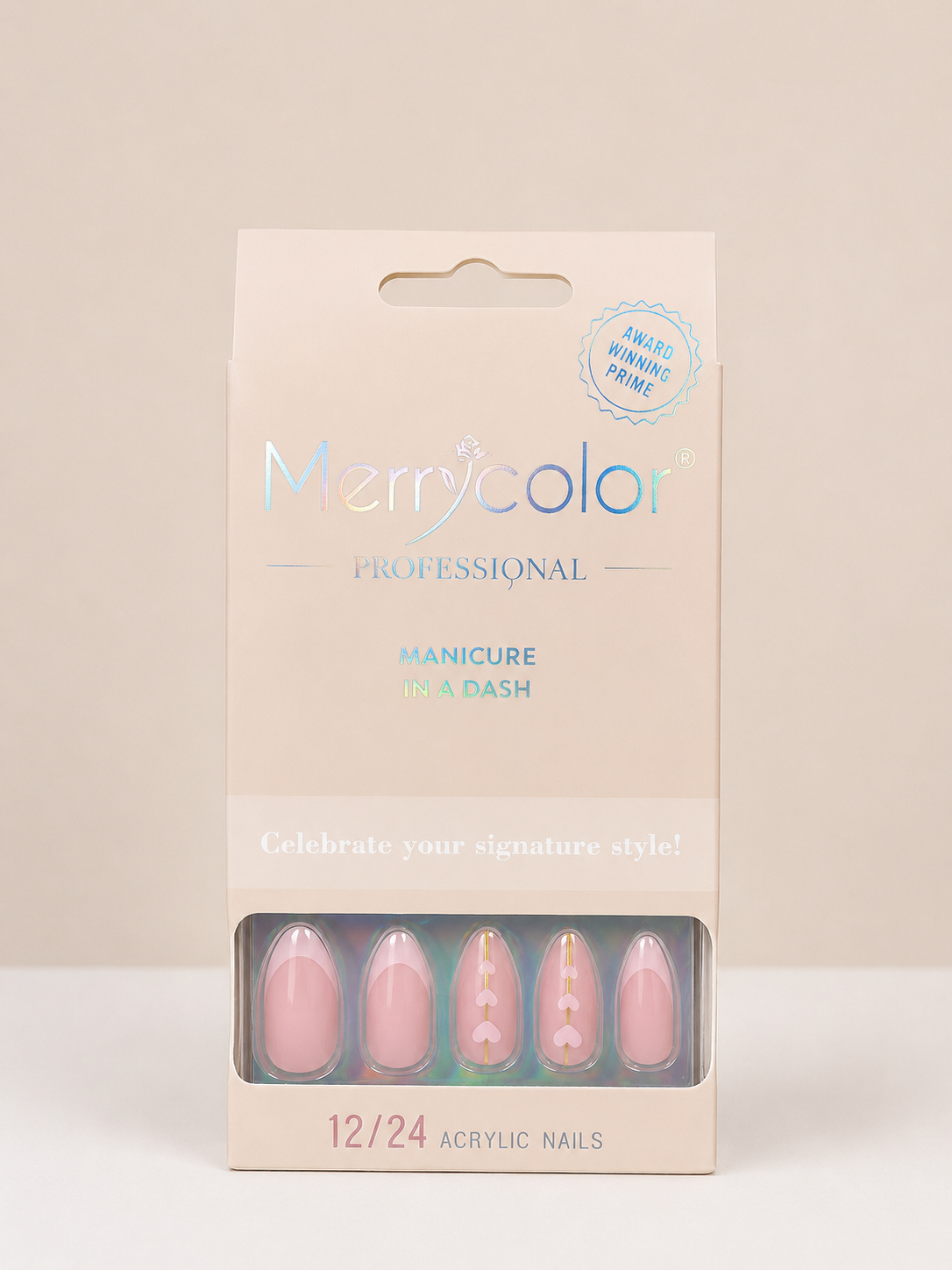 Merrycolor Professional Acrylic Press-On Nails – Pink Heart Design