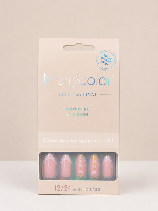 Merrycolor Professional Acrylic Press-On Nails – Pink Heart Design