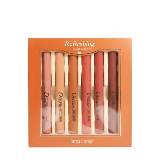 Heng Fang 6-PC Matte Lip Crayon Set: Nude & Bold, Long-Lasting Comfort