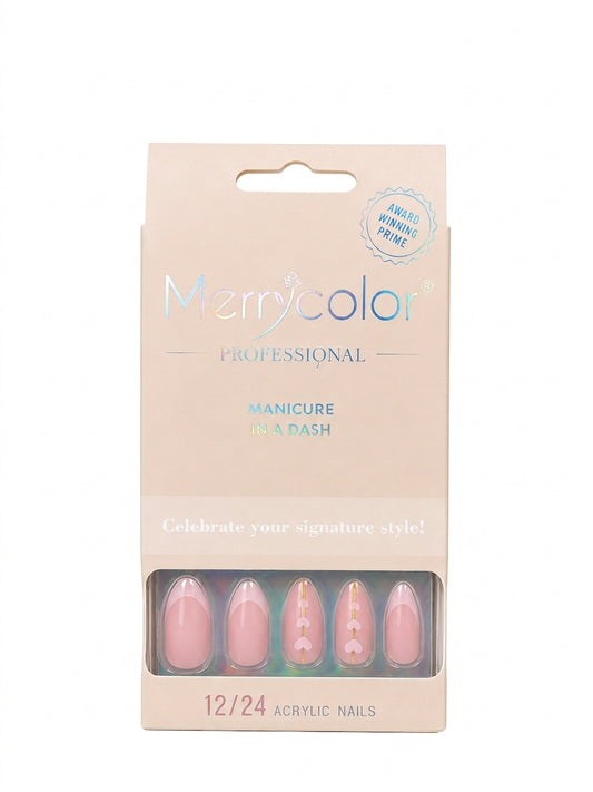 Merrycolor Professional Acrylic Press-On Nails – Pink Heart Design